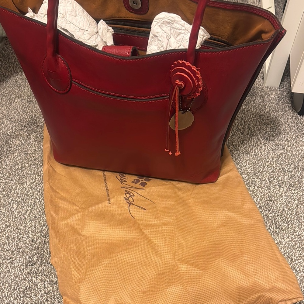 Patricia Nash Deep Red Tote Bag with Textured Material and Spacious Design